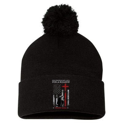 Trump God Spared My Life For A Reason Save Restore America Pom Pom 12in Knit Beanie