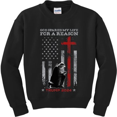 Trump God Spared My Life For A Reason Save Restore America Kids Sweatshirt