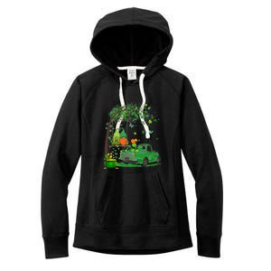 Two Gnomes Swing Tree Truck Clover Shamrock Patrick's Day Women's Fleece Hoodie