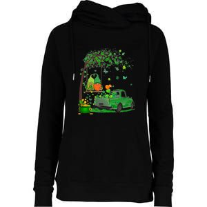 Two Gnomes Swing Tree Truck Clover Shamrock Patrick's Day Womens Funnel Neck Pullover Hood