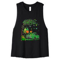 Two Gnomes Swing Tree Truck Clover Shamrock Patrick's Day Women's Racerback Cropped Tank