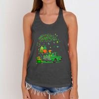 Two Gnomes Swing Tree Truck Clover Shamrock Patrick's Day Women's Knotted Racerback Tank