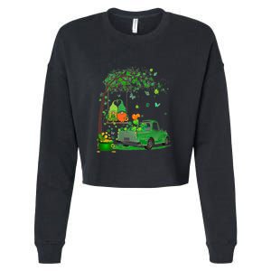 Two Gnomes Swing Tree Truck Clover Shamrock Patrick's Day Cropped Pullover Crew