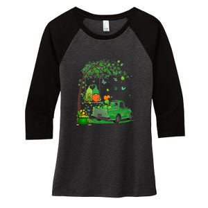 Two Gnomes Swing Tree Truck Clover Shamrock Patrick's Day Women's Tri-Blend 3/4-Sleeve Raglan Shirt