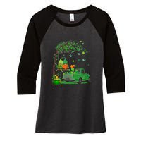 Two Gnomes Swing Tree Truck Clover Shamrock Patrick's Day Women's Tri-Blend 3/4-Sleeve Raglan Shirt