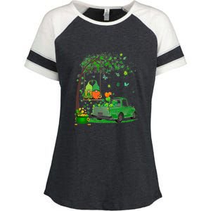 Two Gnomes Swing Tree Truck Clover Shamrock Patrick's Day Enza Ladies Jersey Colorblock Tee