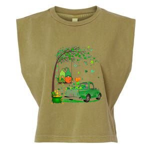 Two Gnomes Swing Tree Truck Clover Shamrock Patrick's Day Garment-Dyed Women's Muscle Tee