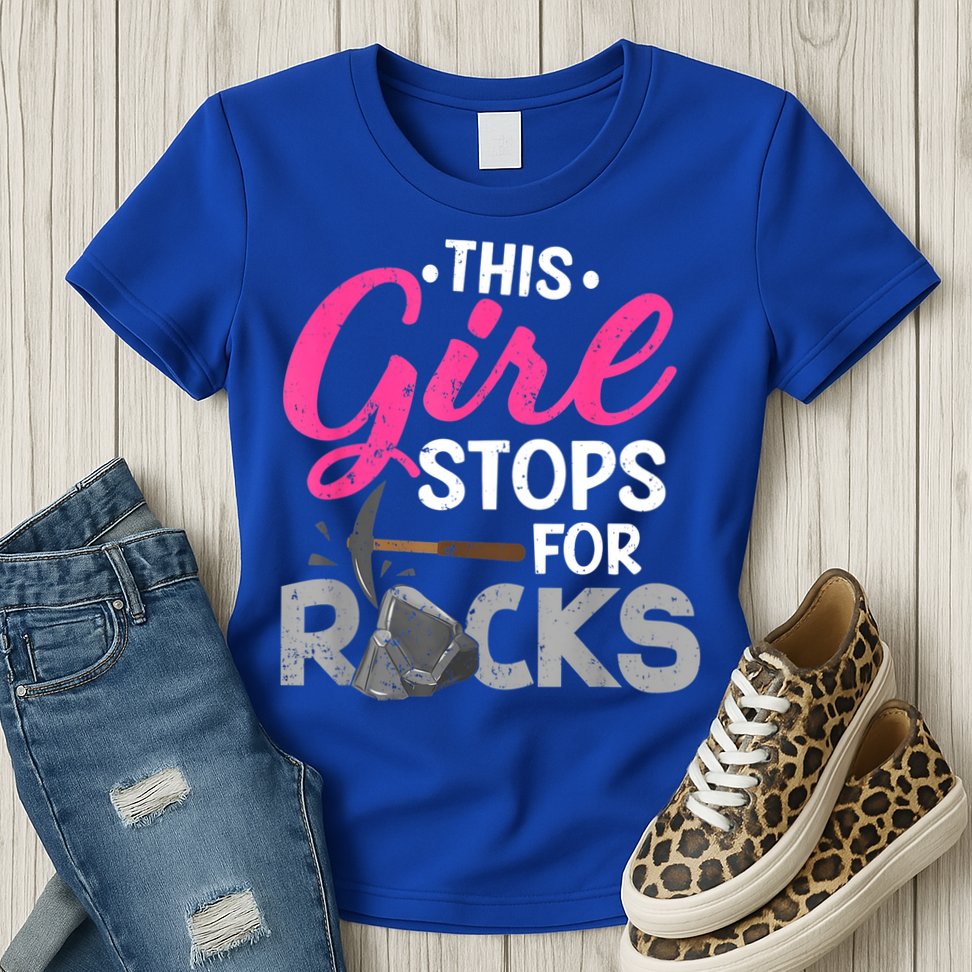 This Girl Stops For Rocks Rock Collector Geode Hunter Womens T-Shirt