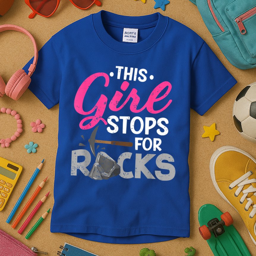 This Girl Stops For Rocks Rock Collector Geode Hunter Kids T-Shirt