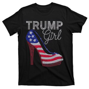 Trump Girl Stilettos High Heel American Flag Bling T-Shirt