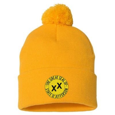 The Great Seal Of The State Of Jefferson Flag Print Pom Pom 12in Knit Beanie