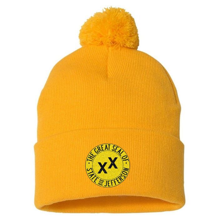 The Great Seal Of The State Of Jefferson Flag Print Pom Pom 12in Knit Beanie