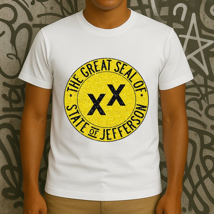 The Great Seal Of The State Of Jefferson Flag Print T-Shirt