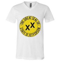 The Great Seal Of The State Of Jefferson Flag Print V-Neck T-Shirt