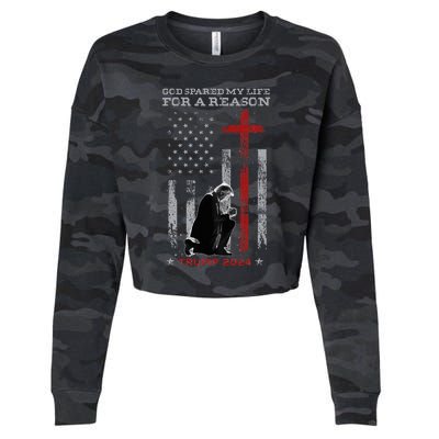 Trump God Spared My Life For A Reason Save Restore America Cropped Pullover Crew