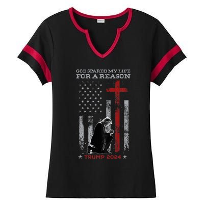 Trump God Spared My Life For A Reason Save Restore America Ladies Halftime Notch Neck Tee