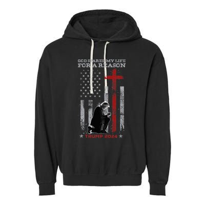 Trump God Spared My Life For A Reason Save Restore America Garment-Dyed Fleece Hoodie