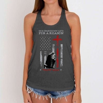 Trump God Spared My Life For A Reason Save Restore America Women's Knotted Racerback Tank