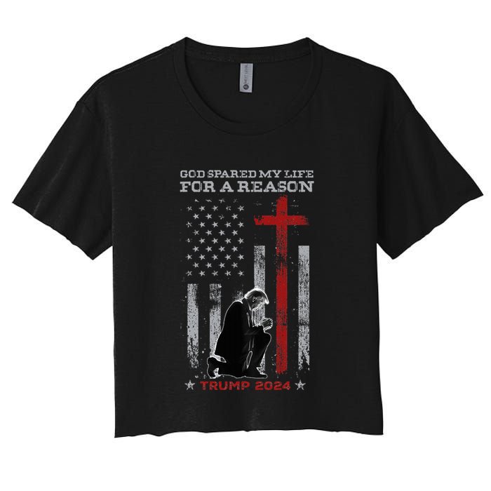 Trump God Spared My Life For A Reason Save Restore America Women's Crop Top Tee