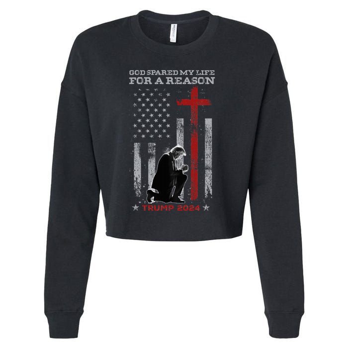 Trump God Spared My Life For A Reason Save Restore America Cropped Pullover Crew