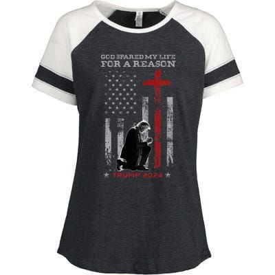 Trump God Spared My Life For A Reason Save Restore America Enza Ladies Jersey Colorblock Tee