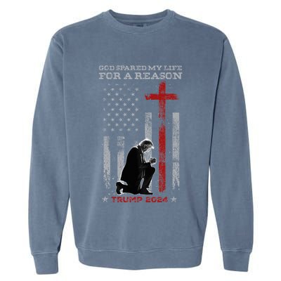 Trump God Spared My Life For A Reason Save Restore America Garment-Dyed Sweatshirt