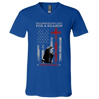 Trump God Spared My Life For A Reason Save Restore America V-Neck T-Shirt