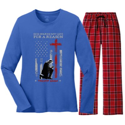 Trump God Spared My Life For A Reason Save Restore America Women's Long Sleeve Flannel Pajama Set 