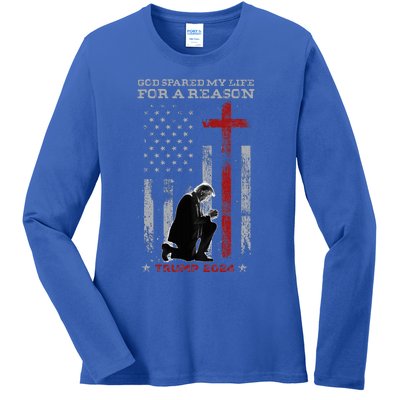 Trump God Spared My Life For A Reason Save Restore America Ladies Long Sleeve Shirt