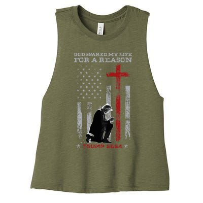 Trump God Spared My Life For A Reason Save Restore America Women's Racerback Cropped Tank