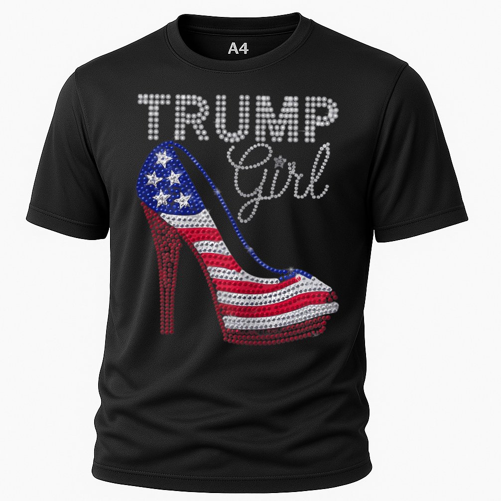 Trump Girl Stilettos High Heel American Flag Bling Cooling Performance Crew T-Shirt