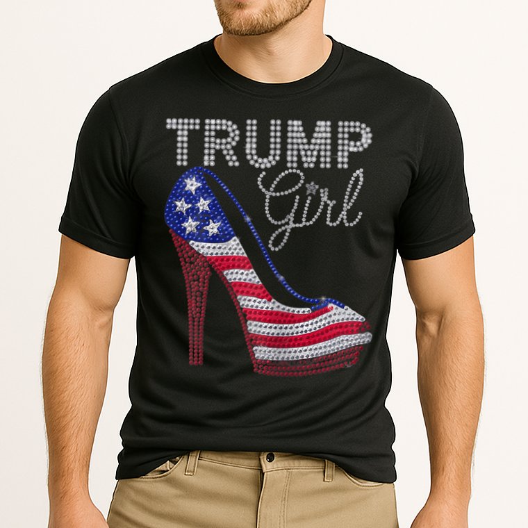 Trump Girl Stilettos High Heel American Flag Bling Cooling Performance Crew T-Shirt