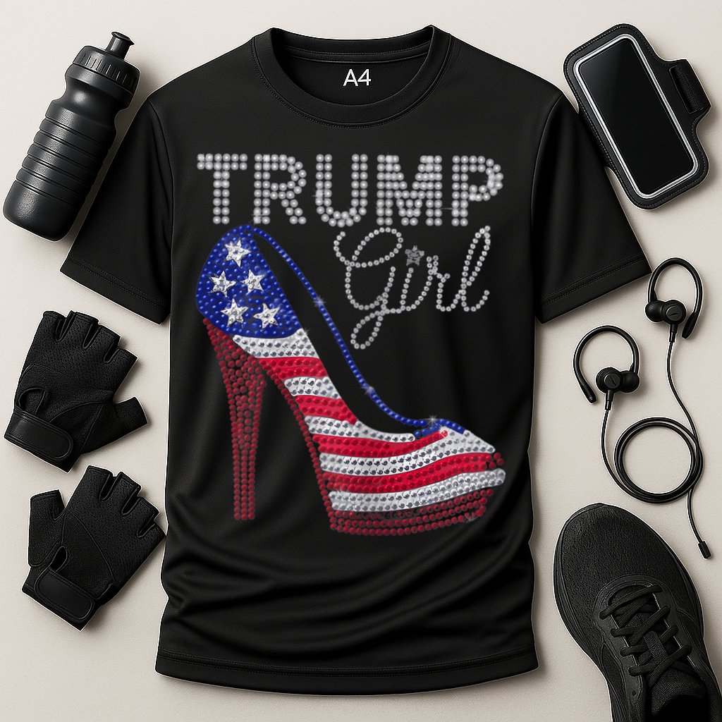 Trump Girl Stilettos High Heel American Flag Bling Cooling Performance Crew T-Shirt