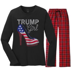 Trump Girl Stilettos High Heel American Flag Bling Women's Long Sleeve Flannel Pajama Set 