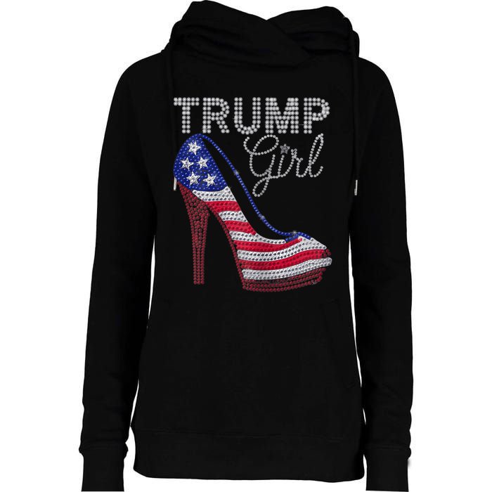 Trump Girl Stilettos High Heel American Flag Bling Womens Funnel Neck Pullover Hood