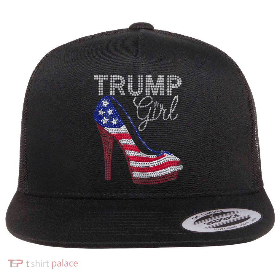 Trump Girl Stilettos High Heel American Flag Bling Flatbill Hat