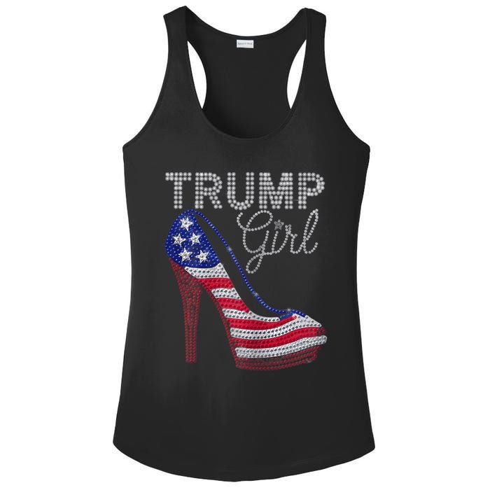 Trump Girl Stilettos High Heel American Flag Bling Ladies PosiCharge Competitor Racerback Tank