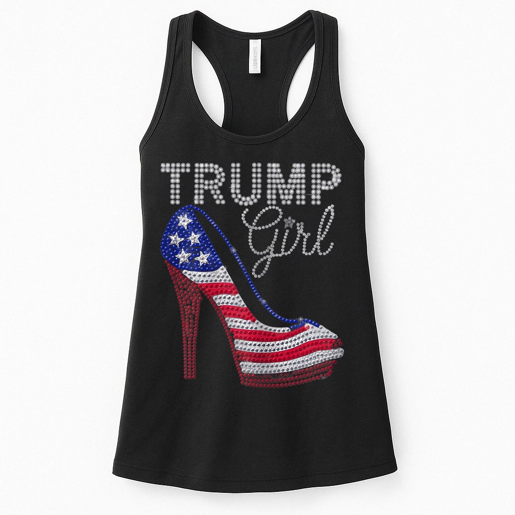 Trump Girl Stilettos High Heel American Flag Bling Womens Tank Top