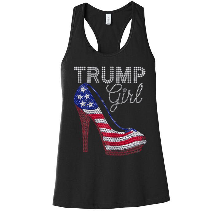 Trump Girl Stilettos High Heel American Flag Bling Women's Racerback Tank