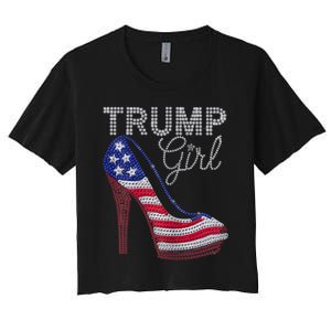 Trump Girl Stilettos High Heel American Flag Bling Women's Crop Top Tee