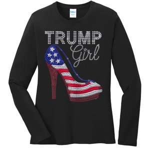 Trump Girl Stilettos High Heel American Flag Bling Ladies Long Sleeve Shirt