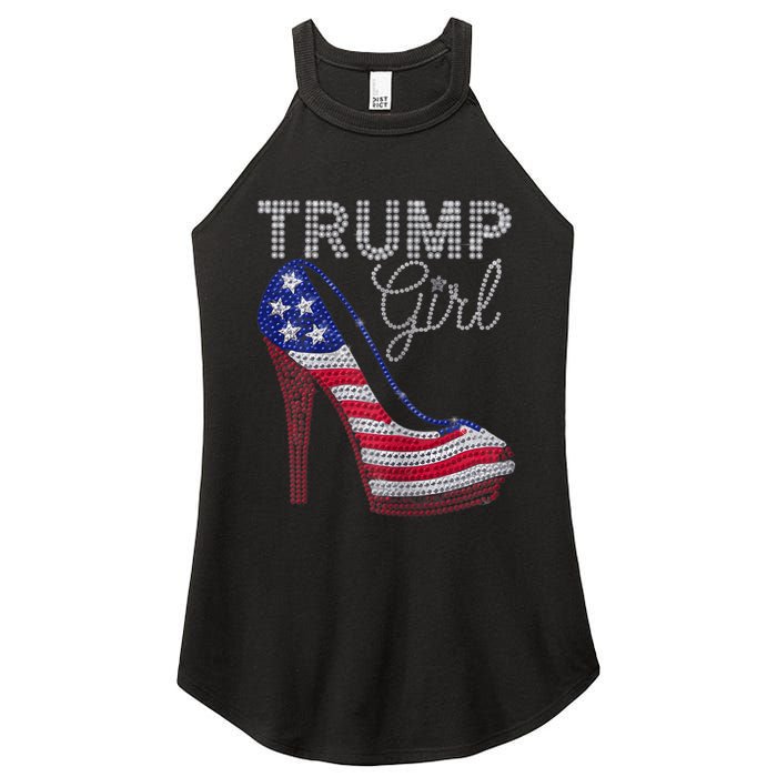 Trump Girl Stilettos High Heel American Flag Bling Women's Perfect Tri Rocker Tank