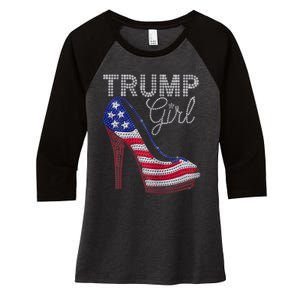 Trump Girl Stilettos High Heel American Flag Bling Women's Tri-Blend 3/4-Sleeve Raglan Shirt