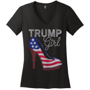 Trump Girl Stilettos High Heel American Flag Bling Women's V-Neck T-Shirt