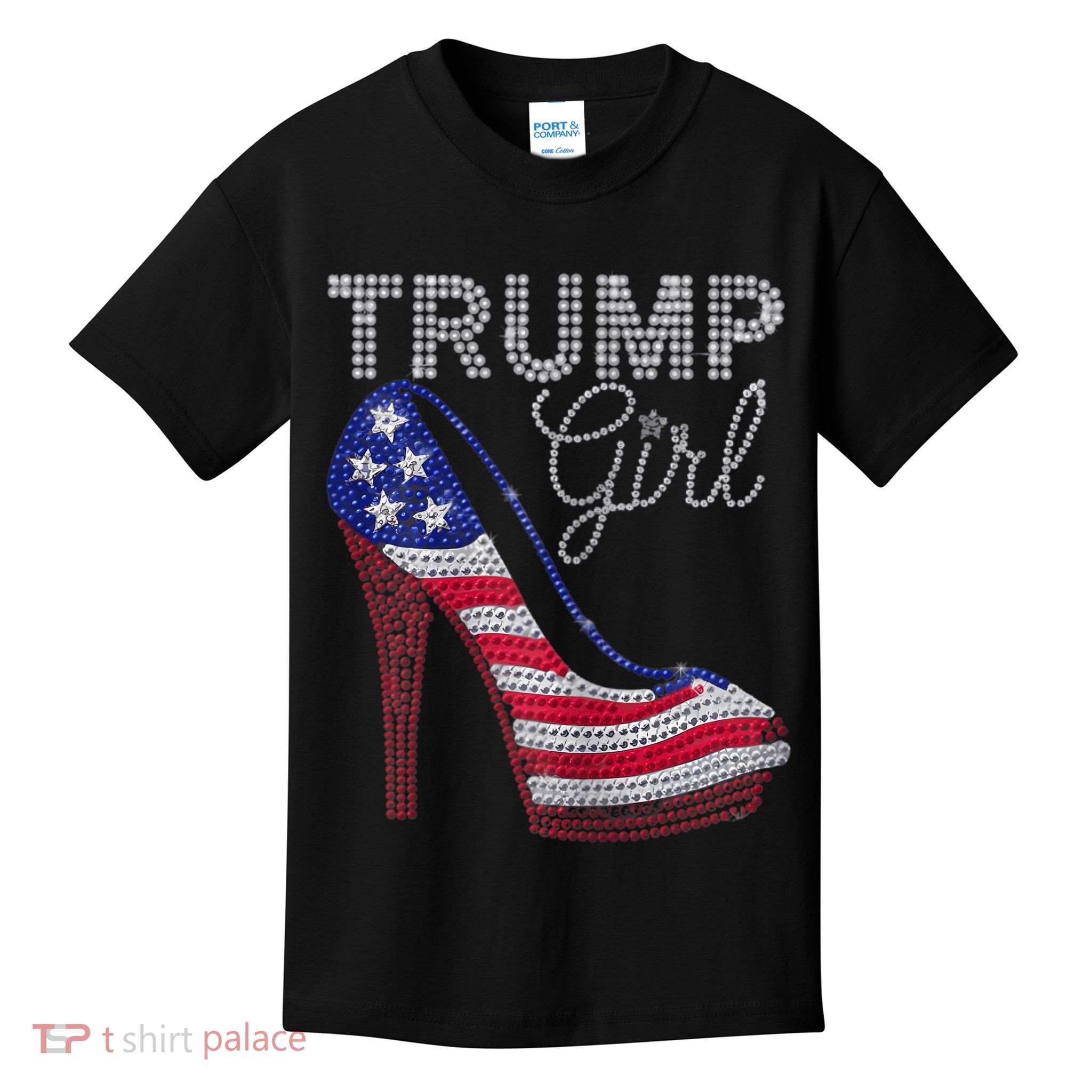 Trump Girl Stilettos High Heel American Flag Bling Kids T-Shirt