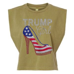 Trump Girl Stilettos High Heel American Flag Bling Garment-Dyed Women's Muscle Tee