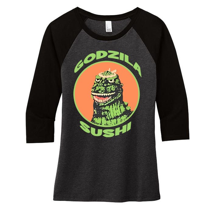 The G.O.D.Z.I.L.L.A Sushi Bar Women's Tri-Blend 3/4-Sleeve Raglan Shirt