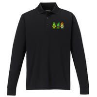 Three Gnomes Shamrock Happy St Patrick's Day Performance Long Sleeve Polo