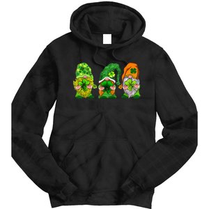 Three Gnomes Shamrock Happy St Patrick's Day Tie Dye Hoodie