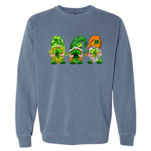 Three Gnomes Shamrock Happy St Patrick's Day Garment-Dyed Sweatshirt